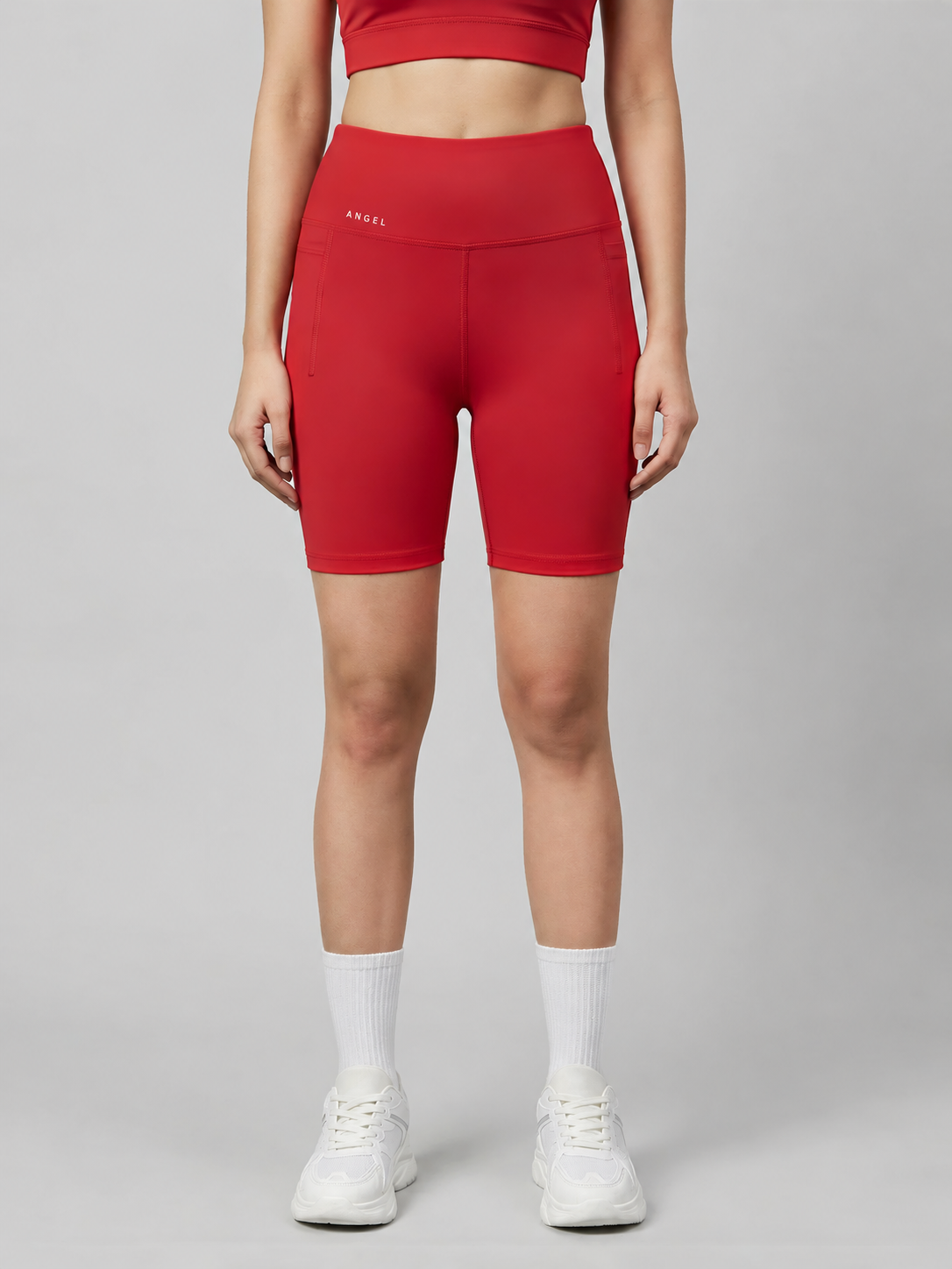 Gym & Yoga ANGEL Quần short biker nữ đỏ ANGEL dáng ôm trên gối
