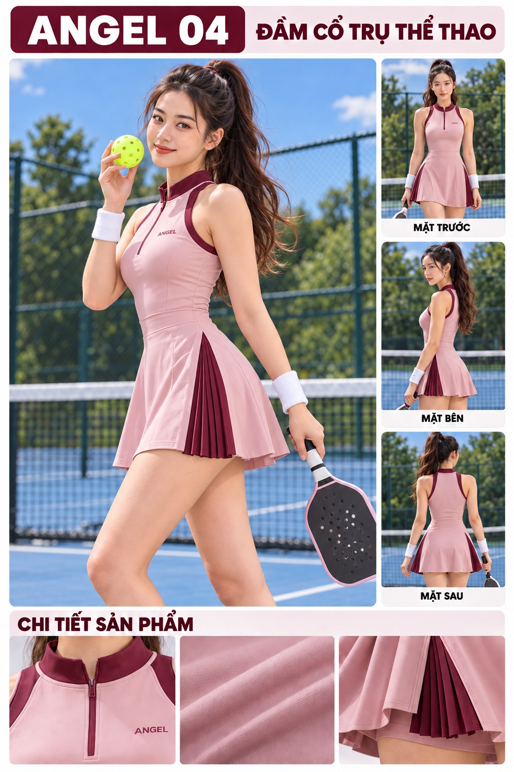 May gia công quần áo thể thao tại Hóc Môn, TP.HCM May váy pickleball cổ trụ tại TP.HCM – ANGEL 04