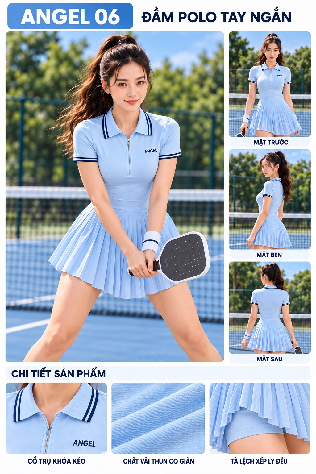 May gia công quần áo thể thao tại Hóc Môn, TP.HCM May đầm tennis tay ngắn tại TP.HCM – ANGEL 06