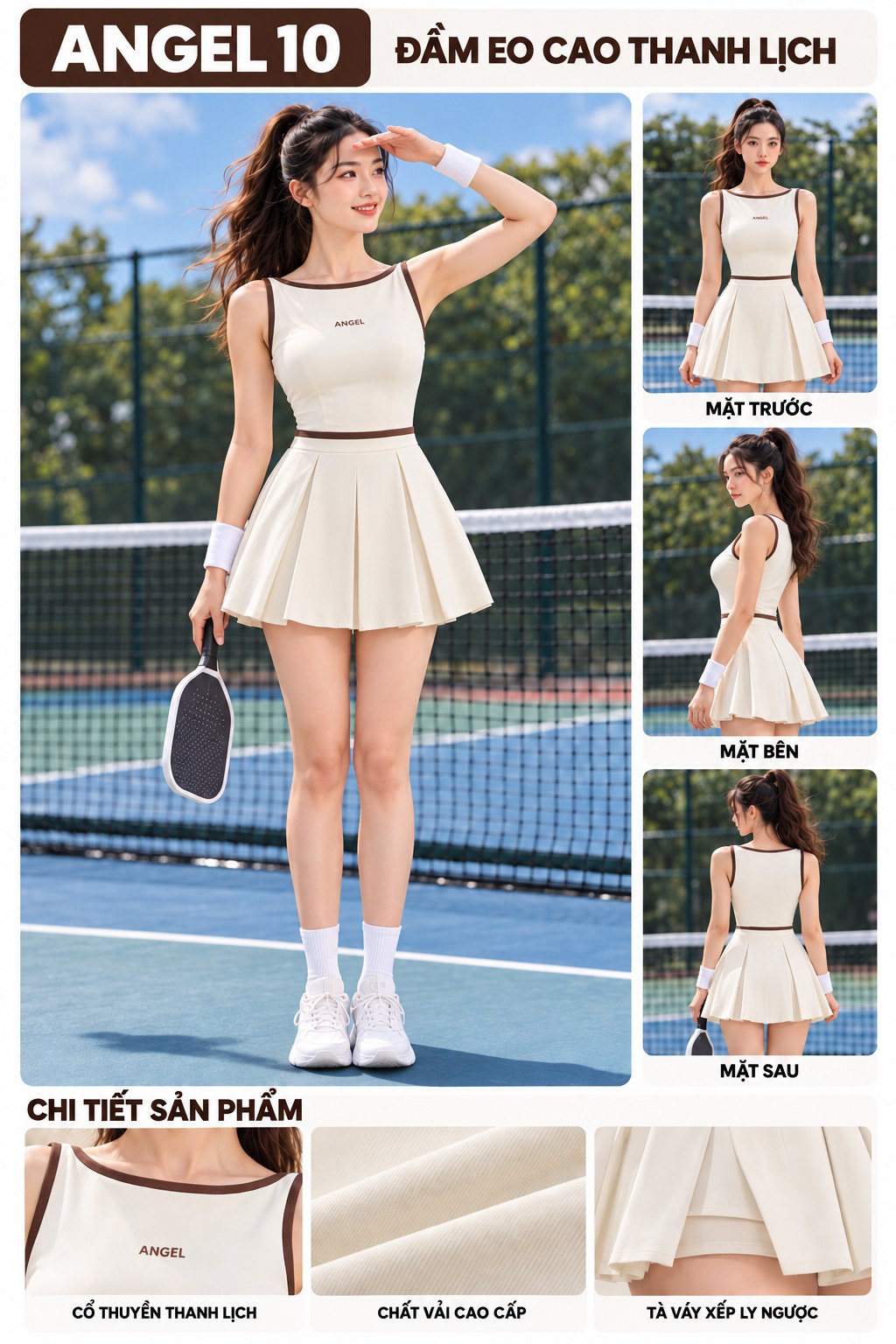 May gia công quần áo thể thao tại Hóc Môn, TP.HCM May đầm tennis eo cao tại TP.HCM – ANGEL 10